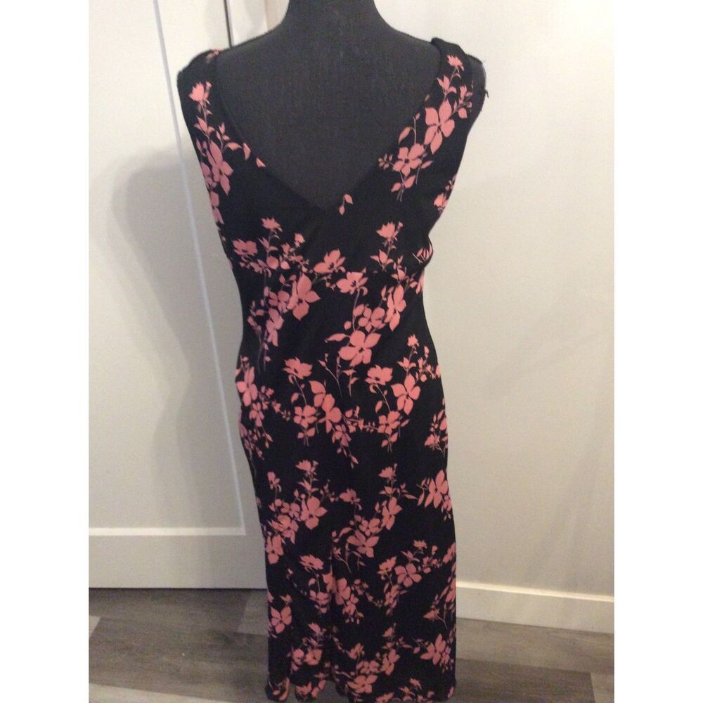 Vintage Slip Dress Floral V Neck Made In USA Pink Black Ruffles Size XL Lined